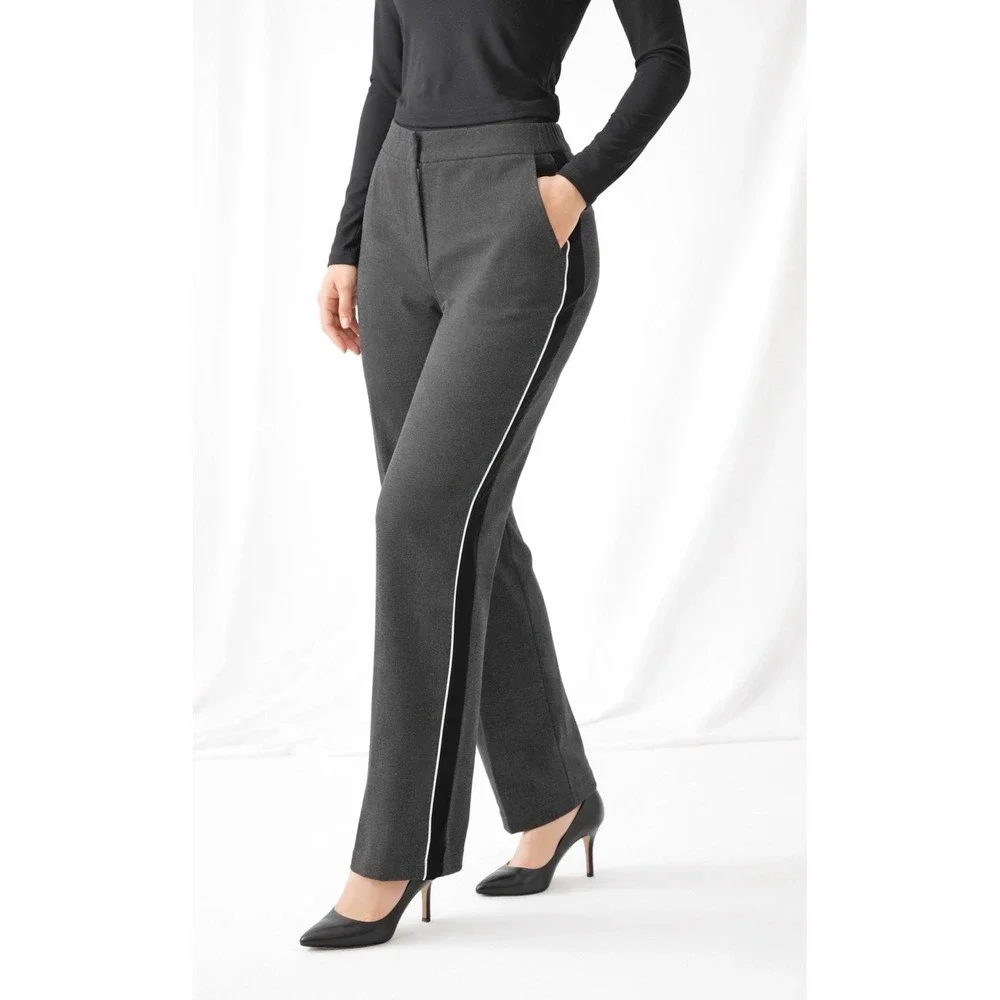 Ann Taylor Grey Tuxedo Stripe Trousers Black Side Stripe Pants M Blokecore 76-15